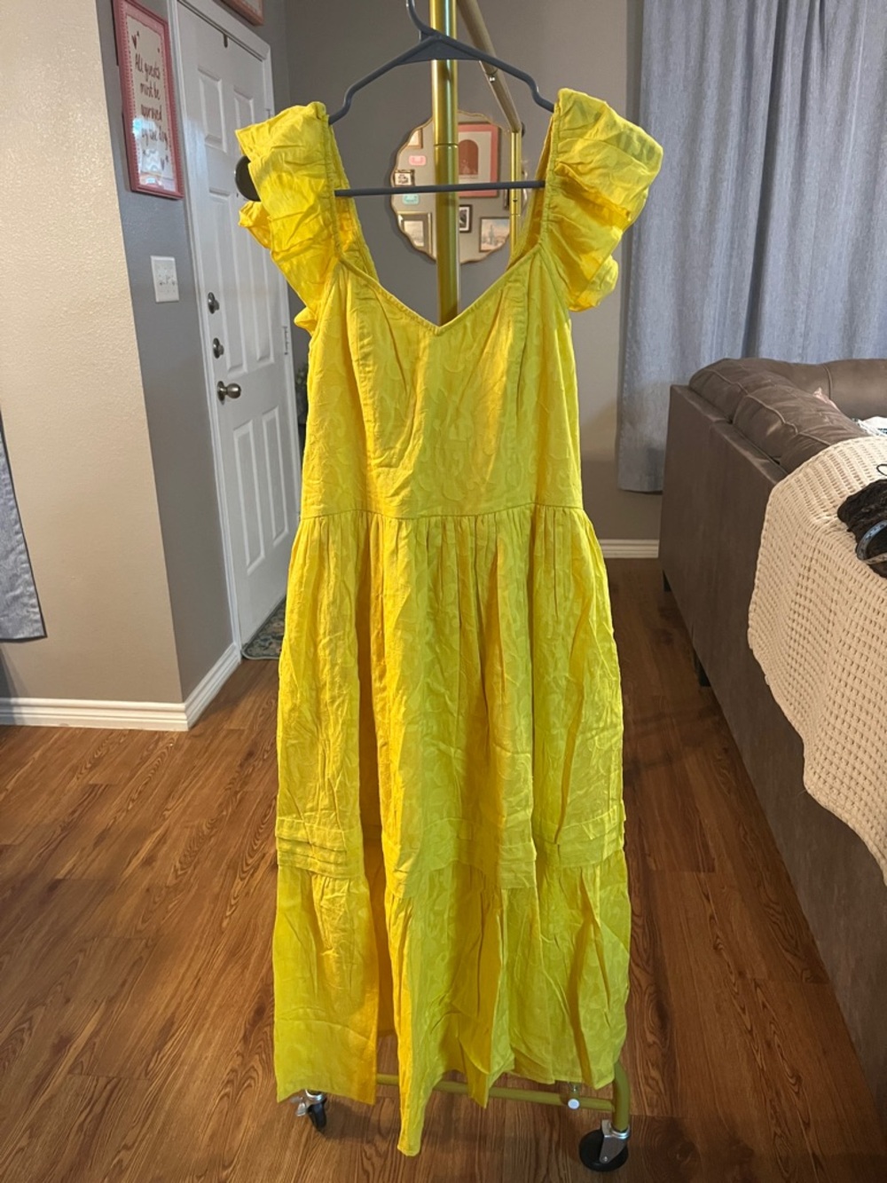 Bright Yellow Ruffled Sleeve Midi/Maxi Dress